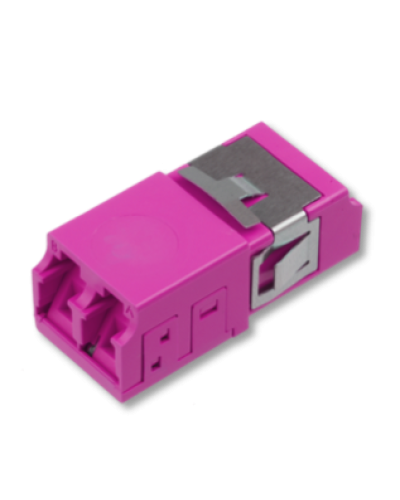 Оптический адаптер OM4, дуплекс LC, без фланцев, со шторками, пурпурный Eurolan (36A-40-2L-11MG) в Йошкар-Оле Проходные адаптеры и розетки оптические Pintop.ru
