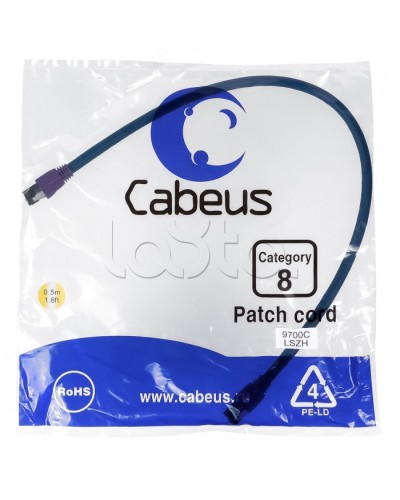 Патч-корд S/FTP Cabeus PC-SSTP-RJ45-Cat.8-0.5m-LSZH в Йошкар-Оле Патчкорды (медные) Pintop.ru