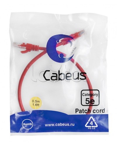 Патч-корд медный U/UTP кат.5е (0,5м) LSZH (красный) Cabeus (PC-UTP-RJ45-Cat.5e-0.5m-RD-LSZH) в Йошкар-Оле Патчкорды (медные) Pintop.ru