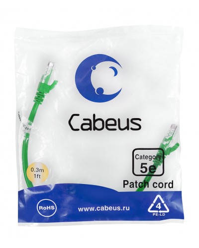 Патч-корд медный U/UTP кат.5е (0,3м) LSZH (зеленый) Cabeus (PC-UTP-RJ45-Cat.5e-0.3m-GN-LSZH) в Йошкар-Оле Патчкорды (медные) Pintop.ru