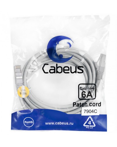 Патч-корд SSTP, категория 6a, 10G, S/FTP экранированный, LSZH, 3 м, серый Cabeus PC-SSTP-RJ45-Cat.6a-3m-LSZH в Йошкар-Оле Патчкорды (медные) Pintop.ru