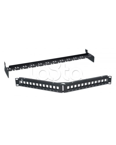 Патч-панель угловая модульная 19, 1U, 24 порта RJ-45, для неэкранированных модулей, с задним кабельным организатором (без модулей) Cabeus PLB-24-CON в Йошкар-Оле Патч панель Pintop.ru