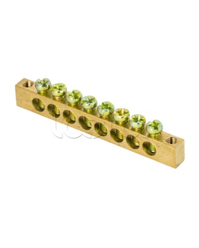 Шина PEN ноль-земля (8х12мм) 8 отверстий латунь крепеж по краям EKF PROxima (sn0-125-8-k) в Йошкар-Оле Аксессуары для стоек и шкафов Pintop.ru