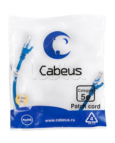 Патч-корд медный U/UTP кат.5е (0,3м) LSZH (синий) Cabeus (PC-UTP-RJ45-Cat.5e-0.3m-BL-LSZH) в Йошкар-Оле Патчкорды (медные) Pintop.ru