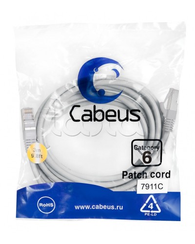 Патч-корд Cabeus PC-FTP-RJ45-CAT.6-3M-LSZH в Йошкар-Оле Патчкорды (медные) Pintop.ru