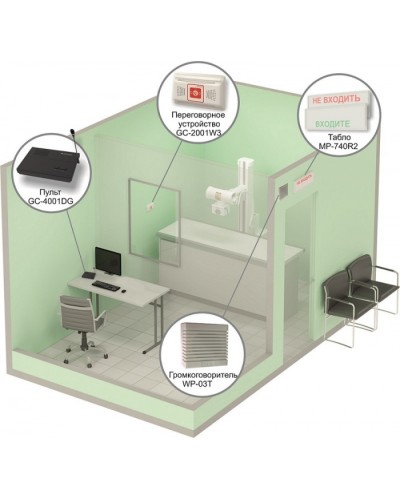 Комплект светового, звукового и голосового вызова посетителя в кабинет Hostcall MP-912W2 в Йошкар-Оле Система оповещения и трансляции Hostcall Pintop.ru