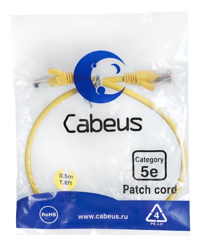 Патч-корд UTP, категория 5e, 0.5 м, неэкранированный, желтый Cabeus PC-UTP-RJ45-Cat.5e-0.5m-YL в Йошкар-Оле Патчкорды (медные) Pintop.ru
