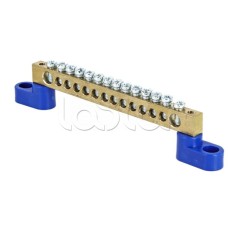 Шина "0" N (6х9мм) 14 отверстий латунь 2 синих угловых изолятора EKF PROxima (sn0-63-14-2)