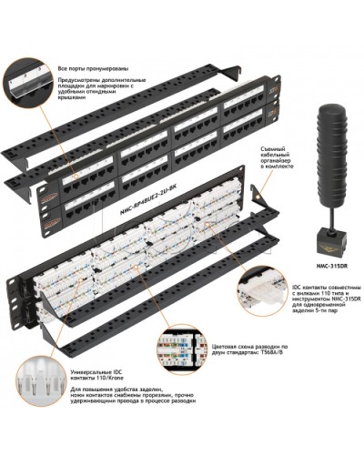 Патч-панель 19, 2U, 48xRJ45 NIKOMAX (NMC-RP48UE2-2U-BK) в Йошкар-Оле Патч панель Pintop.ru