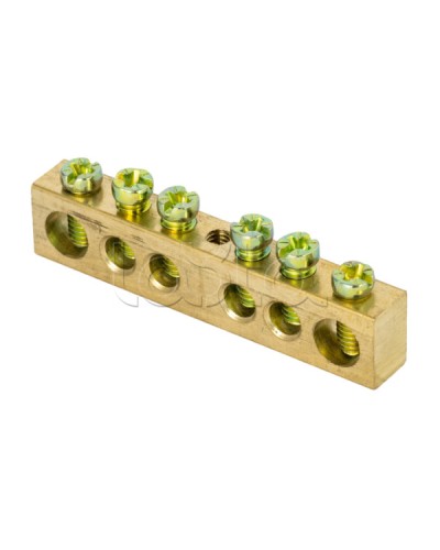 Шина PEN ноль-земля (8х12мм) 6 отверстий латунь крепеж по центру EKF PROxima (sn0-125-6-c) в Йошкар-Оле Клеммные колодки Pintop.ru