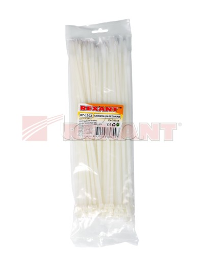 Хомут-стяжка нейлоновый 5х300 мм белый (100шт/уп) REXANT 07-1302 в Йошкар-Оле Стяжки-хомуты Pintop.ru