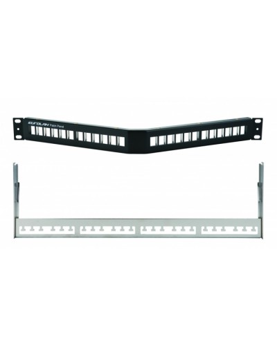 Коммутационная угловая панель 19” наборная, FTP, 1U, 24 порта, черный Eurolan (27A-00-24BL) в Йошкар-Оле Патч панель Pintop.ru