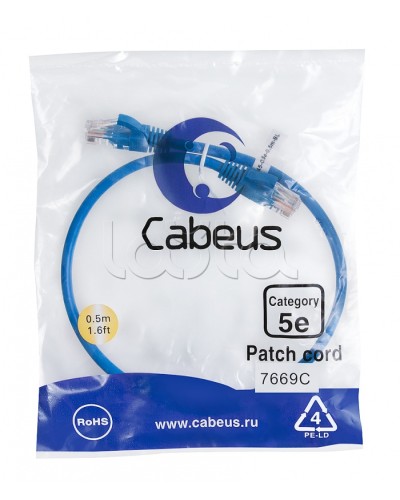 Патч-корд UTP, категория 5e, 0.5 м, неэкранированный, синий Cabeus PC-UTP-RJ45-Cat.5e-0.5m-BL в Йошкар-Оле Патчкорды (медные) Pintop.ru