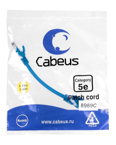 Патч-корд медный U/UTP кат.5е (0,15м) LSZH (синий) Cabeus (PC-UTP-RJ45-Cat.5e-0.15m-BL-LSZH) в Йошкар-Оле Патчкорды (медные) Pintop.ru