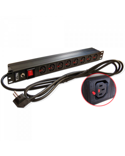 Блок розеток 19, 1-фазный с выкл,10A / 250V, 8xC13 с фикс вилки, 3 м, вилка Schuko TWT (TWT-PDU-10A8C3L-3.0) в Йошкар-Оле Блоки розеток Pintop.ru