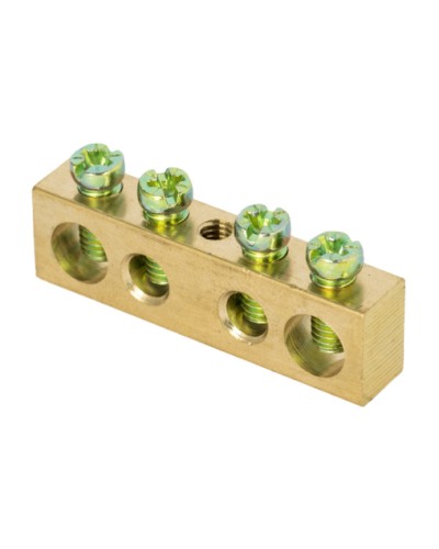 Шина PEN ноль-земля (8х12мм) 4 отверстия латунь крепеж по центру EKF PROxima (sn0-125-4-c) в Йошкар-Оле Клеммные колодки Pintop.ru