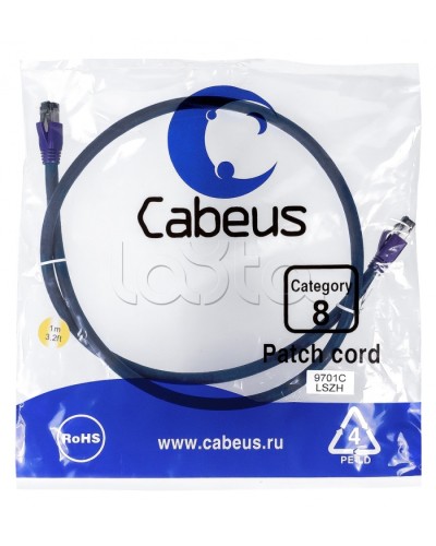 Патч-корд S/FTP Cabeus PC-SSTP-RJ45-Cat.8-1m-LSZH в Йошкар-Оле Патчкорды (медные) Pintop.ru