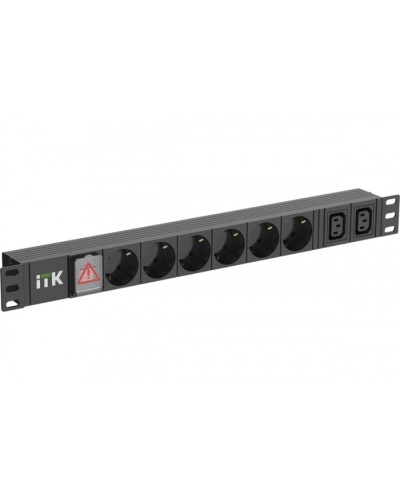 ITK 6 розеток нем. ст. + 2 С13 LED 1U вх. С14 алюмин.(PH12-6D2C133) в Йошкар-Оле Блоки розеток Pintop.ru