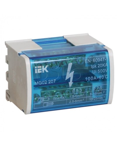 Шины на DIN-рейку в корпусе (кросс-модуль) L+PEN 2х7 IEK YND10-2-07-100 в Йошкар-Оле Вентиляторные модули Pintop.ru