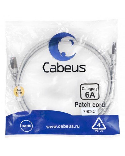 Патч-корд SSTP, категория 6a, 10G, S/FTP экранированный, LSZH, 2 м, серый Cabeus PC-SSTP-RJ45-Cat.6a-2m-LSZH в Йошкар-Оле Патчкорды (медные) Pintop.ru