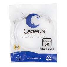 Патч-корд UTP, категория 5e, 0.5 м, неэкранированный, белый Cabeus PC-UTP-RJ45-Cat.5e-0.5m-WH