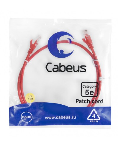 Патч-корд медный U/UTP кат.5е (1м) LSZH (красный) Cabeus (PC-UTP-RJ45-Cat.5e-1m-RD-LSZH) в Йошкар-Оле Патч-корды и пигтейлы Pintop.ru