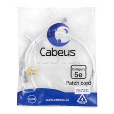 Патч-корд UTP, категория 5e, 1 м, неэкранированный, белый Cabeus PC-UTP-RJ45-Cat.5e-1m-WH