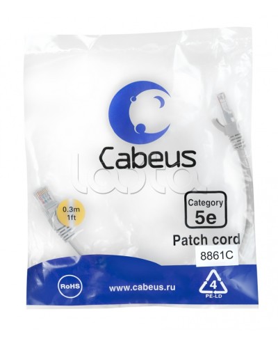 Патч-корд медный U/UTP кат.5е (0,3м) LSZH (белый) Cabeus (PC-UTP-RJ45-Cat.5e-0.3m-WH-LSZH) в Йошкар-Оле Патчкорды (медные) Pintop.ru