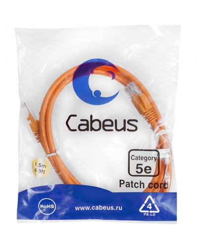 Патч-корд медный U/UTP кат.5е (1,5м) LSZH (оранжевый) Cabeus (PC-UTP-RJ45-Cat.5e-1.5m-OR-LSZH) в Йошкар-Оле Патчкорды (медные) Pintop.ru