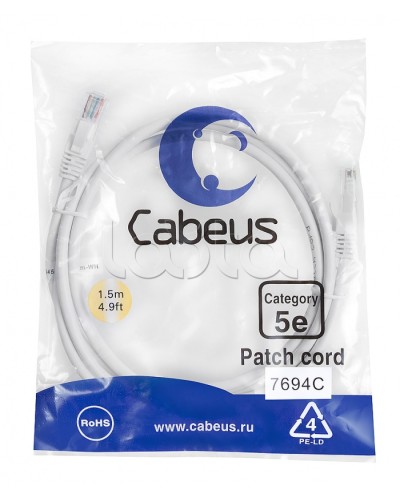 Патч-корд медный U/UTP кат.5е (1,5м) LSZH (белый) Cabeus (PC-UTP-RJ45-Cat.5e-1.5m-WH-LSZH) в Йошкар-Оле Патчкорды (медные) Pintop.ru