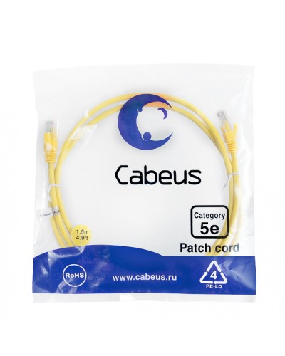 Патч-корд медный U/UTP кат.5е (1,5м) LSZH (желтый) Cabeus (PC-UTP-RJ45-Cat.5e-1.5m-YL-LSZH) в Йошкар-Оле Патчкорды (медные) Pintop.ru