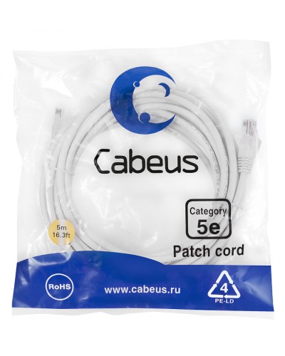 Патч-корд медный U/UTP кат.5е (5м) LSZH (белый) Cabeus (PC-UTP-RJ45-Cat.5e-5m-WH-LSZH) в Йошкар-Оле Патчкорды (медные) Pintop.ru
