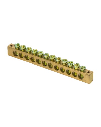 Шина PEN ноль-земля (6х9мм) 12 отверстий латунь крепеж по краям EKF PROxima (sn0-63-12-k) в Йошкар-Оле Аксессуары для стоек и шкафов Pintop.ru