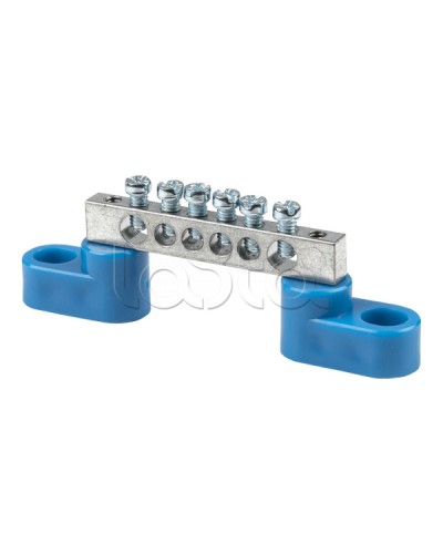 Шина 0 N (6x9мм) 6 отв. цинк 2 синих угловых изолятора EKF (sn1-63-06-2) в Йошкар-Оле Аксессуары для стоек и шкафов Pintop.ru