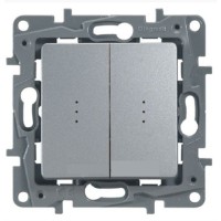 Переключатель двухклавишный с подсветкой Etika Plus 10 AX 250 В алюминий Legrand 672416