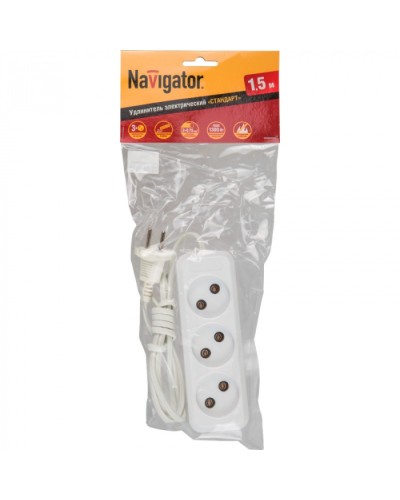Удлинитель Navigator 71 448 NPE-S1-03-150-X-2x0.75б/з 3 гн. ШВВП 1.5м в Йошкар-Оле Блоки розеток Pintop.ru