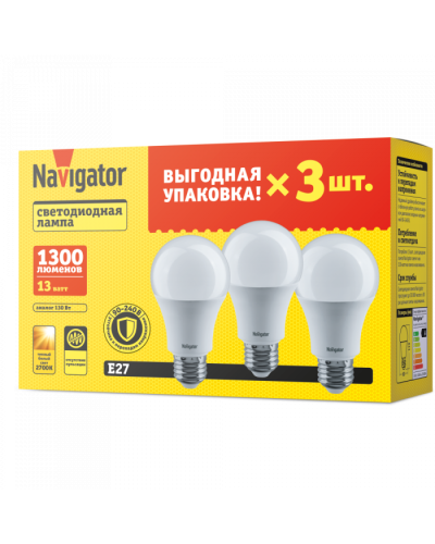 Лампа Navigator 95 318 NLL-A60-13-230-2.7K-E27-PACK3 в Йошкар-Оле Источники света(Лампы) Pintop.ru