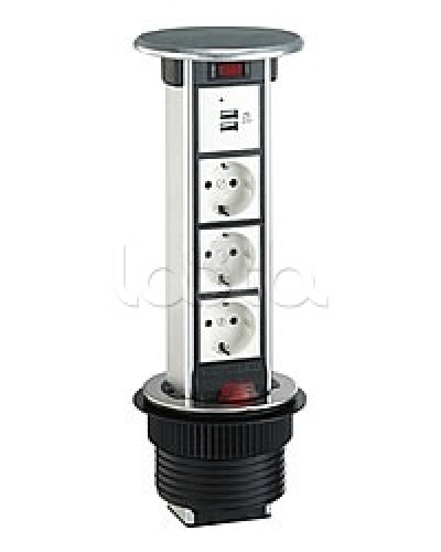 Блок розеточный встраеваемый в стол, 4 поста (45х45) IP54, с выключателем нагрузки (алюм+латунь) Экопласт 70344 в Йошкар-Оле Блоки розеток Pintop.ru