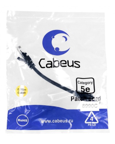 Патч-корд медный U/UTP кат.5е (0,15м) LSZH (черный) Cabeus (PC-UTP-RJ45-Cat.5e-0.15m-BK-LSZH) в Йошкар-Оле Патчкорды (медные) Pintop.ru