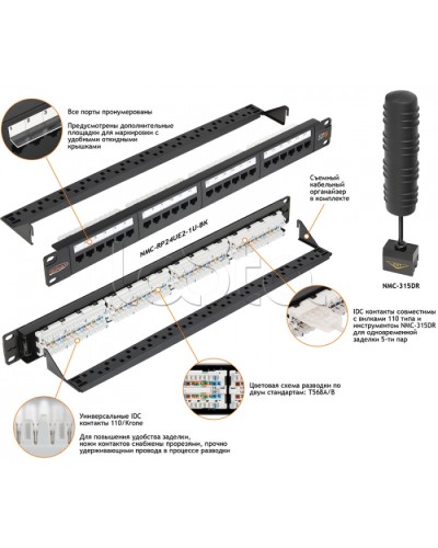 Патч-панель 19, 1U, 24xRJ45 NIKOMAX (NMC-RP24UD2-1U-BK) в Йошкар-Оле Патч панель Pintop.ru