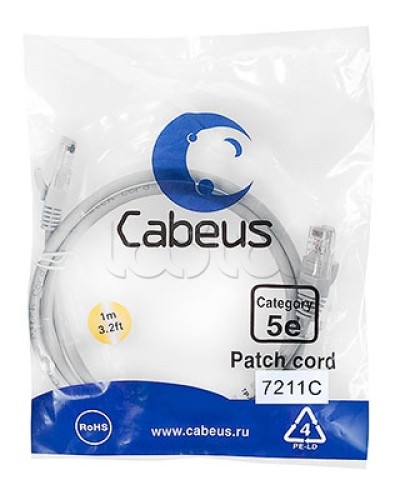 Патч-корд 2xRJ-45/8P8C UTP кат.5е (1 м) Cabeus PC-UTP-RJ45-Cat.5e-1m-BL в Йошкар-Оле Патчкорды (медные) Pintop.ru