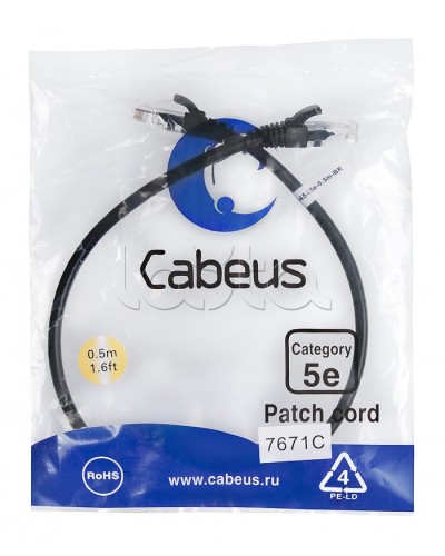 Патч-корд UTP, категория 5e, 0.5 м, неэкранированный, черный Cabeus PC-UTP-RJ45-Cat.5e-0.5m-BK в Йошкар-Оле Патчкорды (медные) Pintop.ru